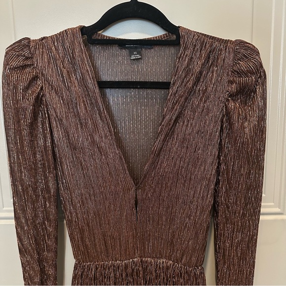 Sabina Musáyev Carry Tiered Metallic Longsleeve Dress Bronze Size Extra Small XS - Picture 5 of 7